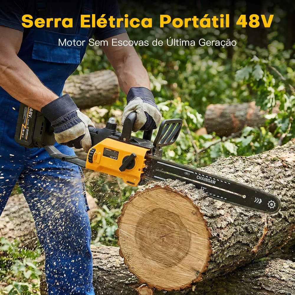 Motosserra Elétrica 48V Brushless 1200W com 2 Baterias